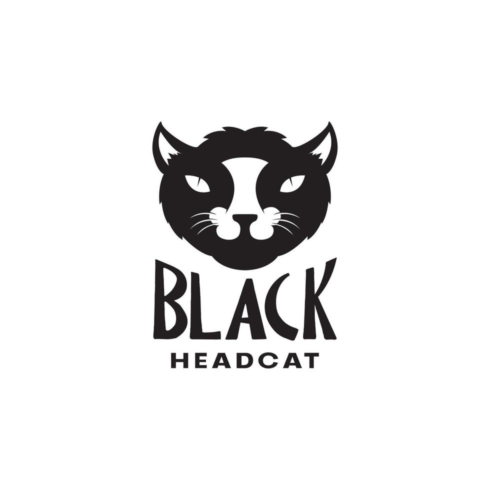 cute head cat black vintage logo design vector graphic symbol icon illustration creative idea