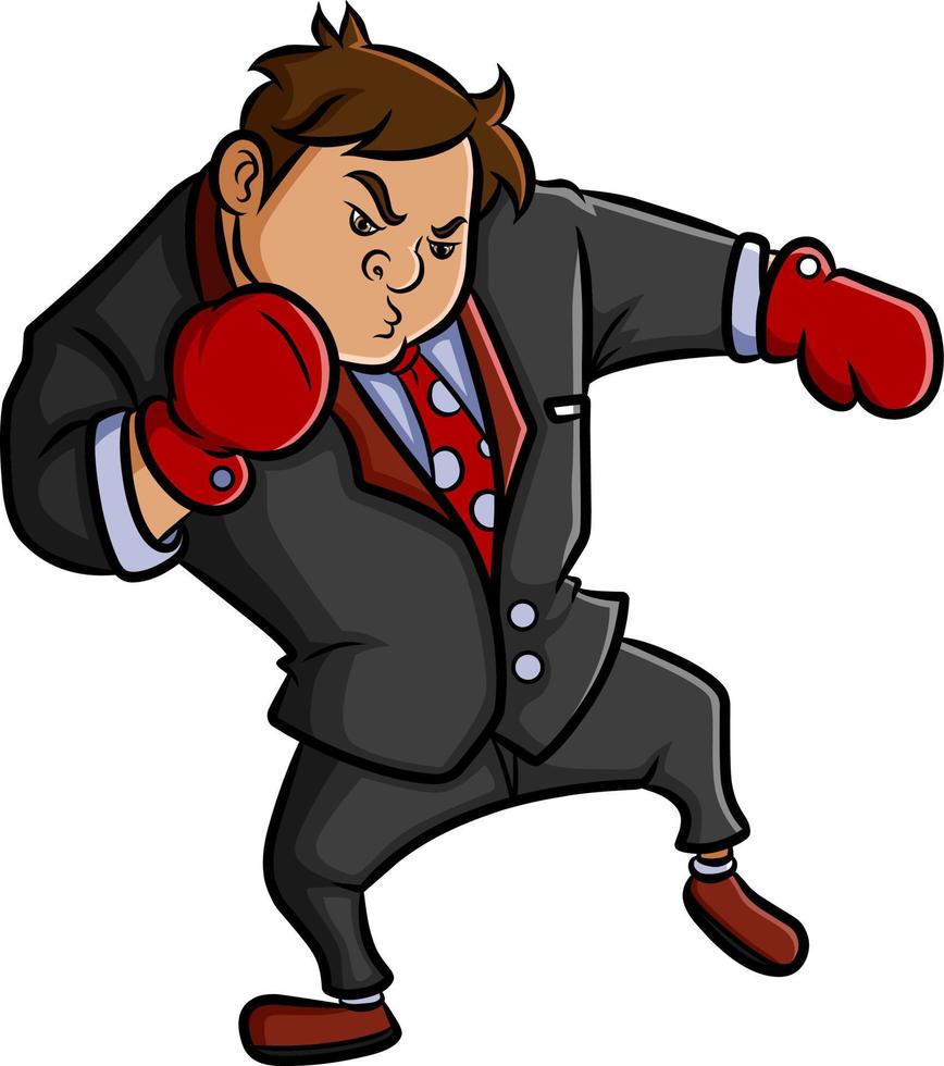 The strong man with the suit is doing the boxing vector