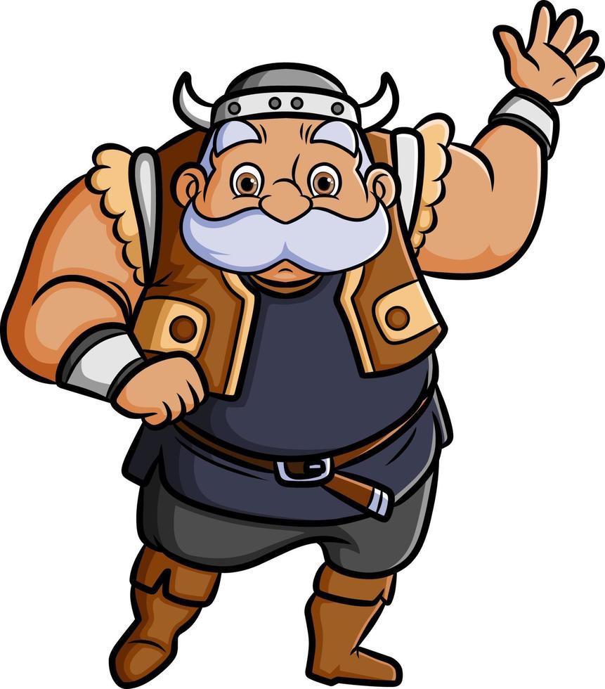 The old viking is raising the hand with the happy expression vector