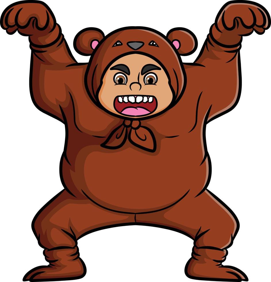 The scary man with a bear costume is posing to scary its prey vector