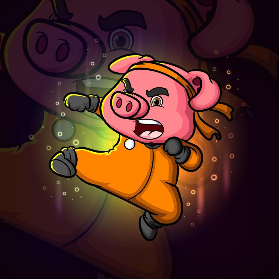 The angry kung fu pig is attacking with the punch esport mascot logo design vector