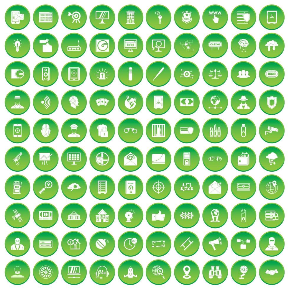 100 security icons set green circle vector
