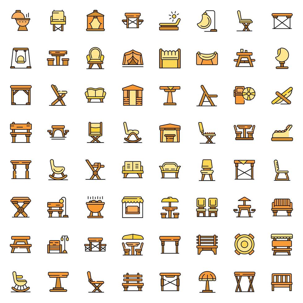 Outdoor furniture icons set line color vector