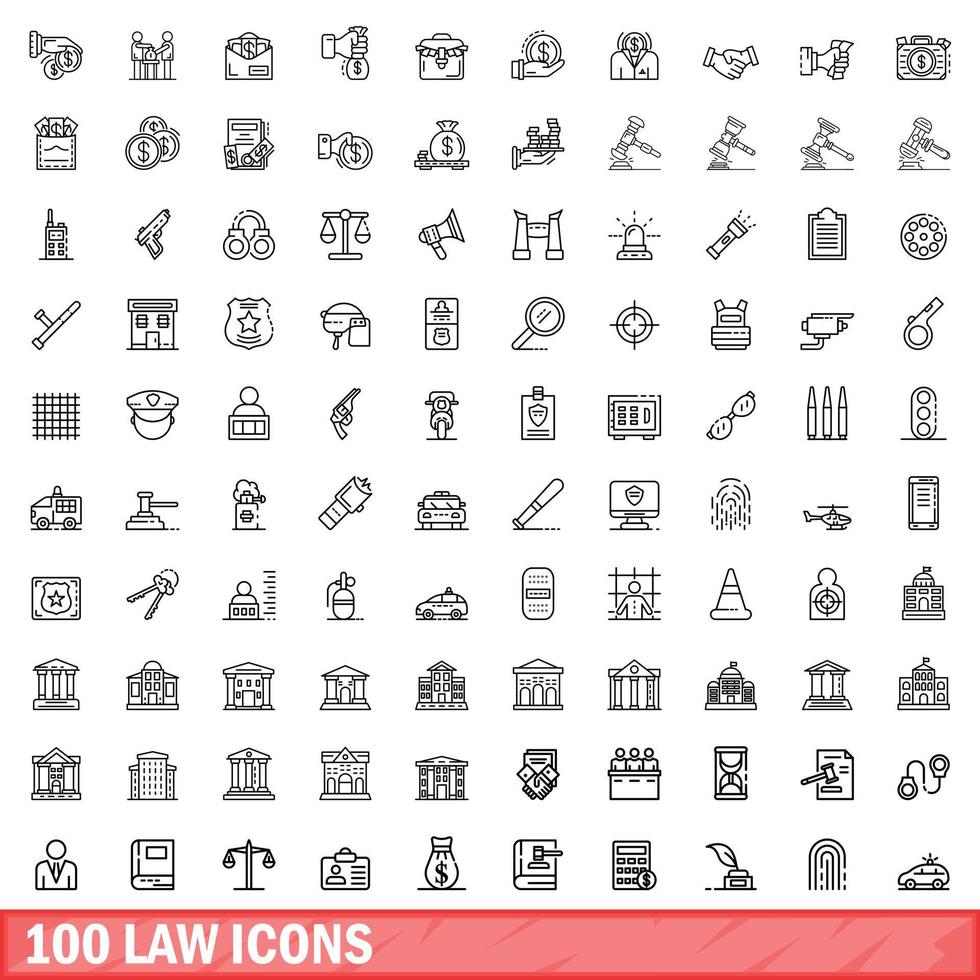 100 iconos de ley establecidos, estilo de esquema vector