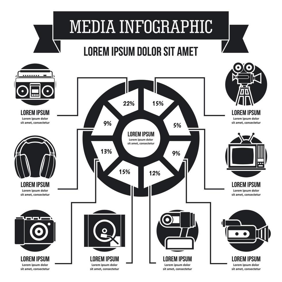 concepto infográfico de medios, estilo simple vector