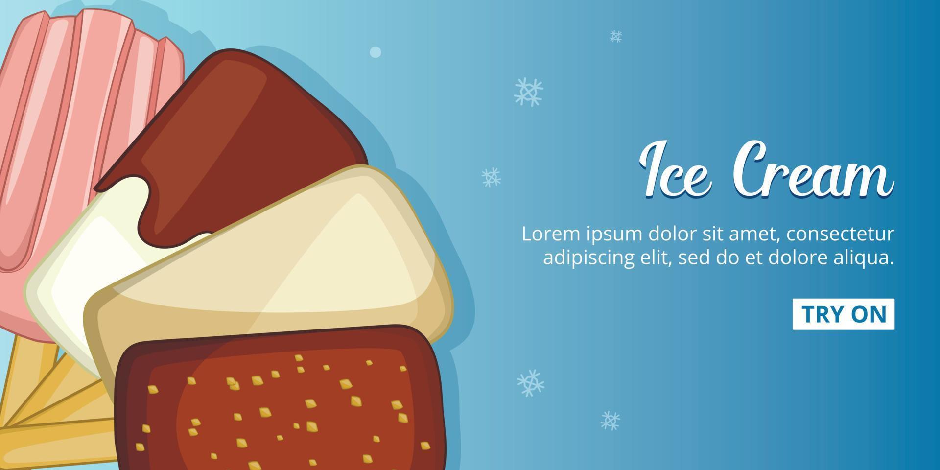 Ice cream cold banner horizontal, cartoon style vector