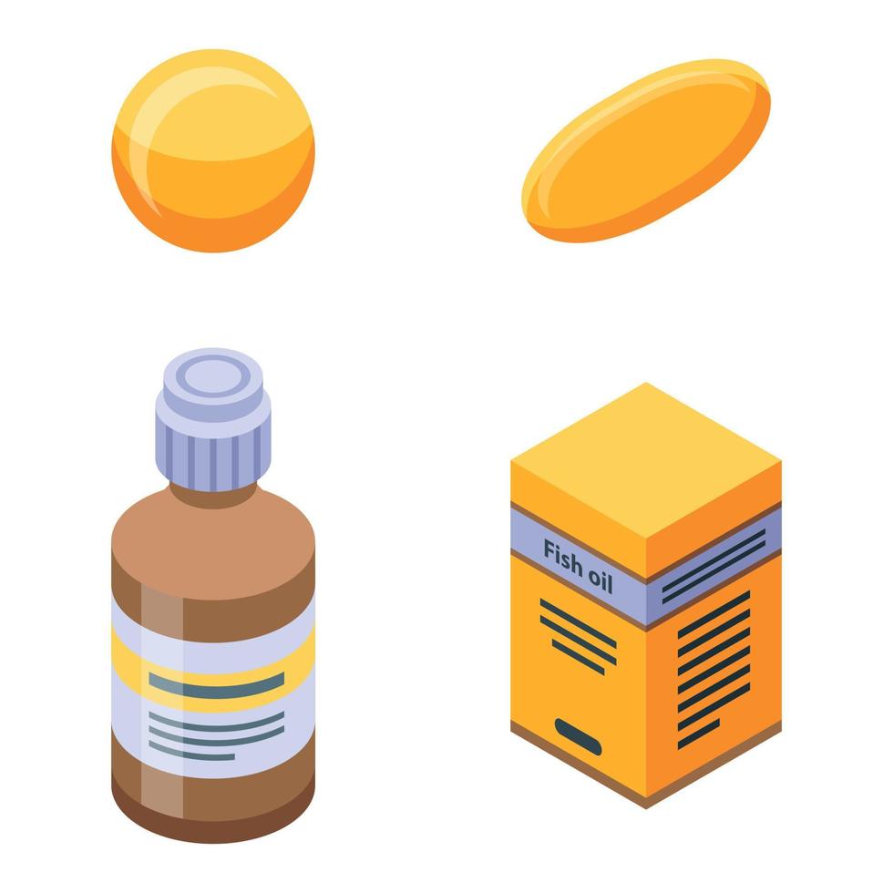 Fish oil icons set, isometric style vector