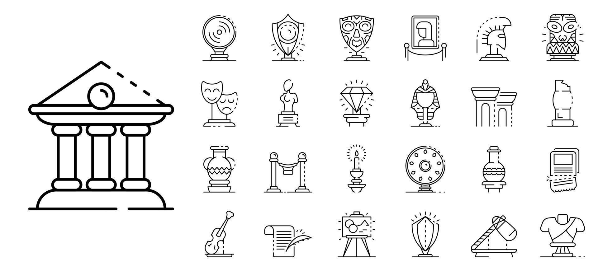 Museum icons set, outline style vector