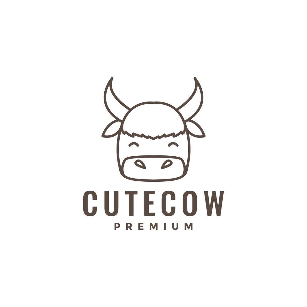 head cute cow yak line logo design vector graphic symbol icon illustration creative idea