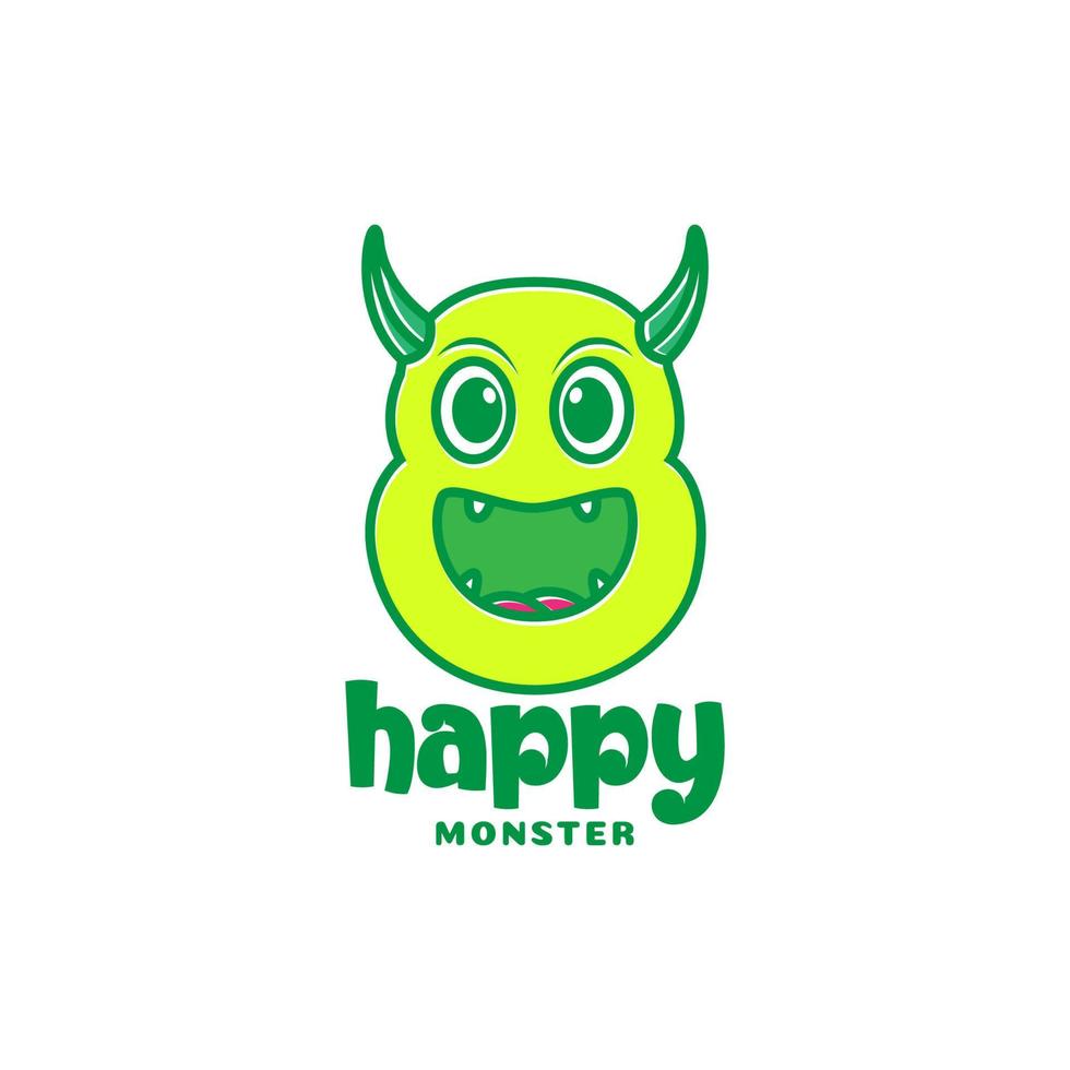 yellow monster head with big smile and horn logo design vector graphic symbol icon illustration creative idea