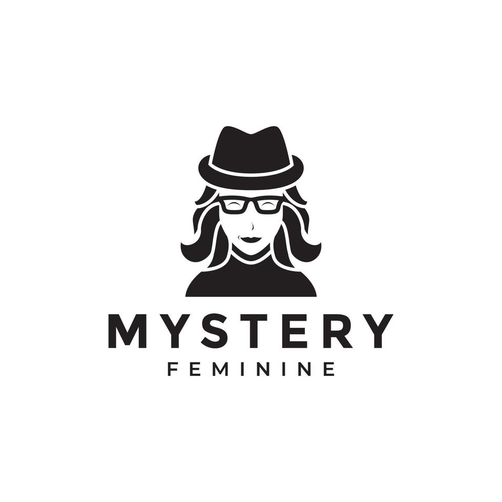 misterio mujer inteligente con sombrero logo diseño vector gráfico símbolo icono ilustración idea creativa