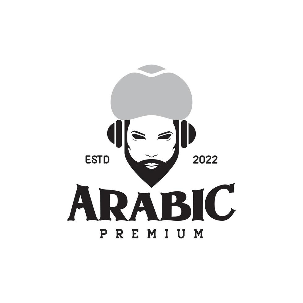 man arabic with headset music logo design vector graphic symbol icon illustration creative idea