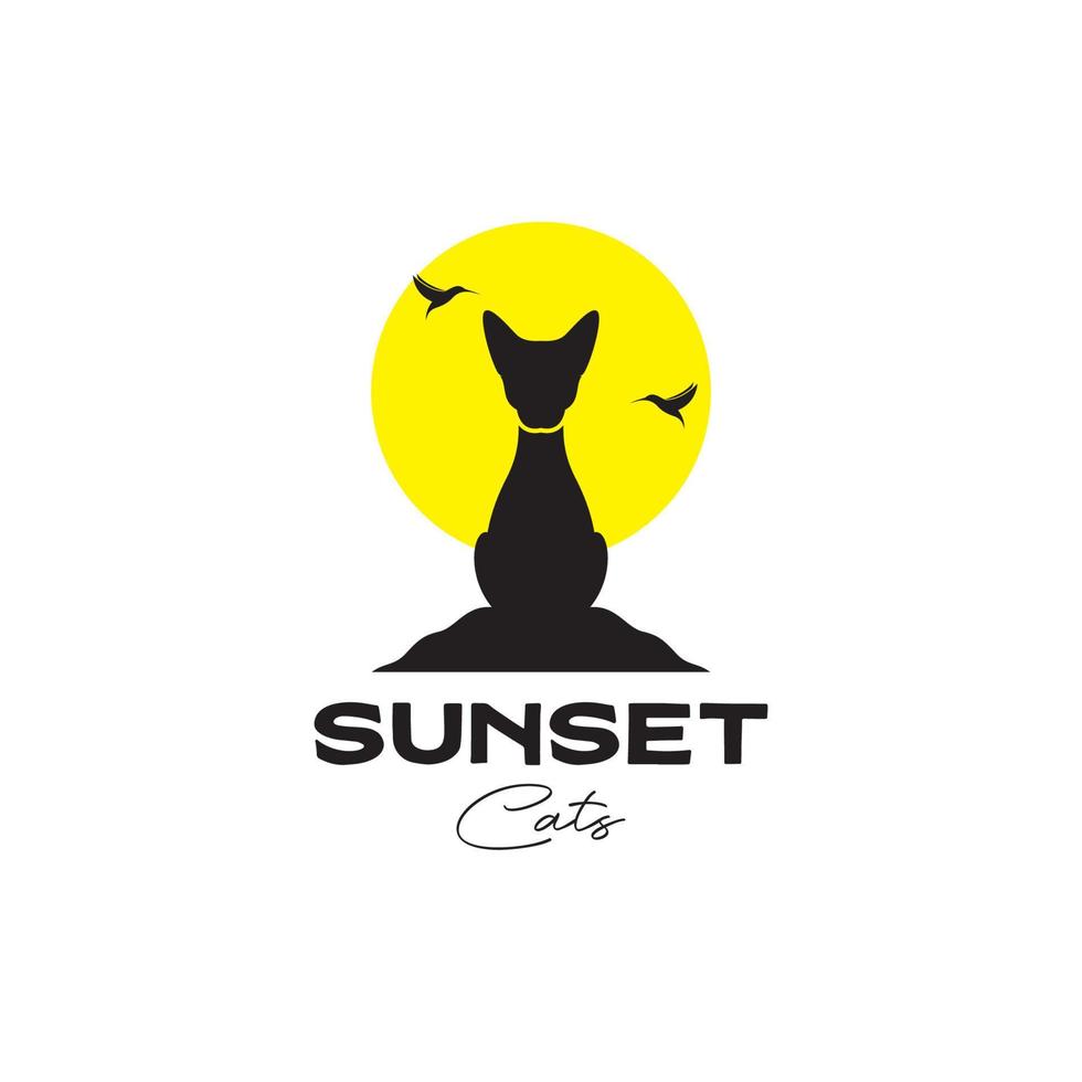 alone cat with bird and sunset logo design vector graphic symbol icon illustration creative idea