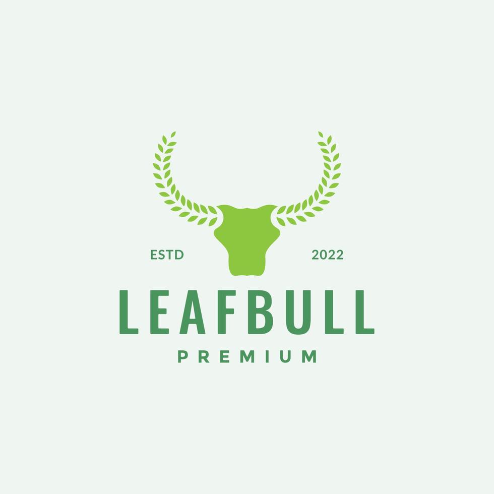 head cow or bull with leaf badge green logo design vector graphic symbol icon illustration creative idea