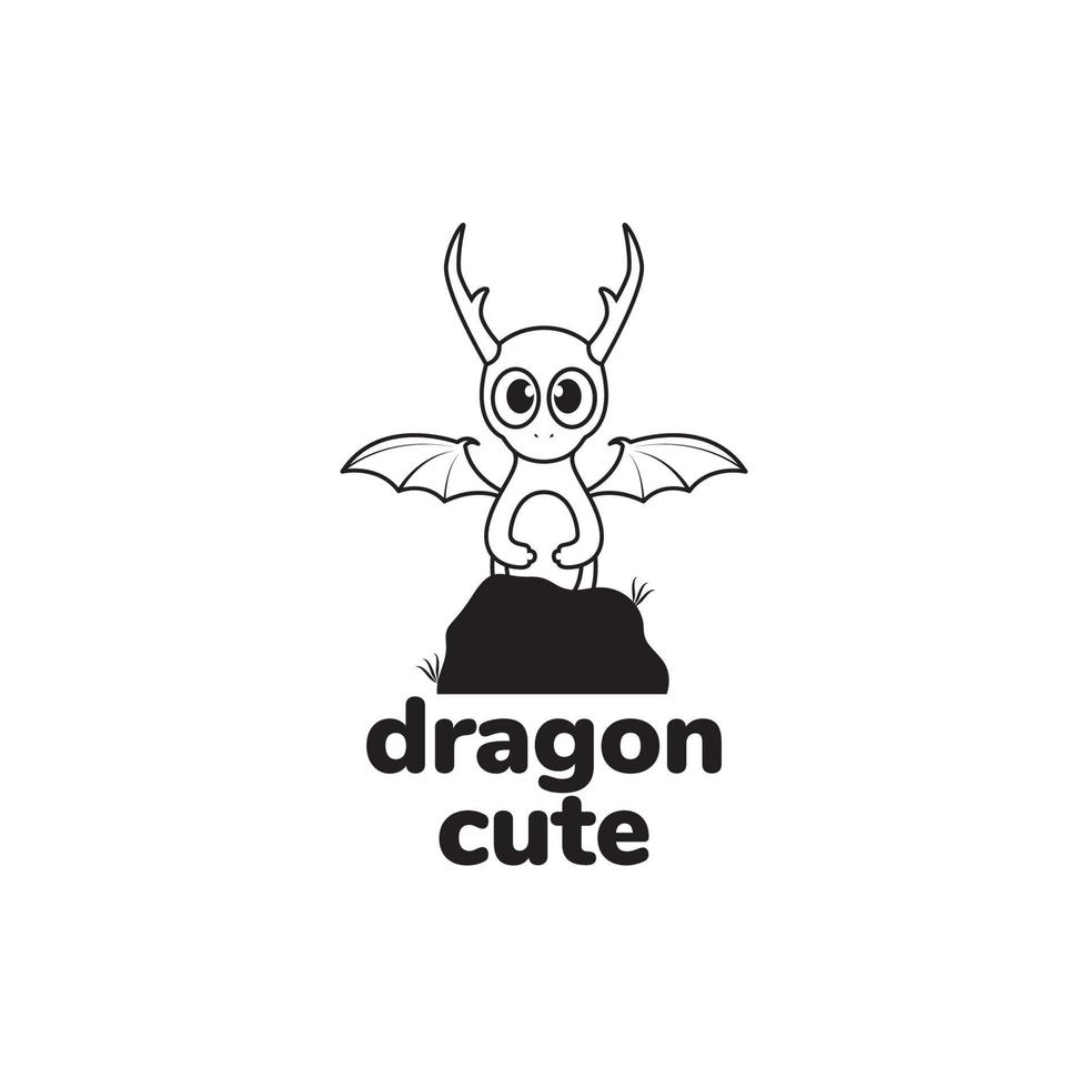 pequeño dragón de dibujos animados lindo con rocas diseño de logotipo vector gráfico símbolo icono ilustración idea creativa