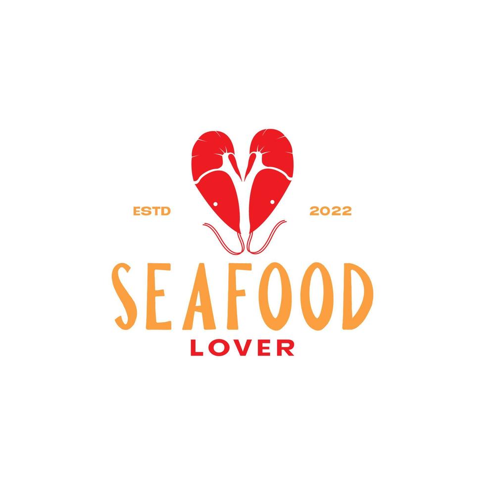 camarón rojo amor mariscos diseño de logotipo vector gráfico símbolo icono ilustración idea creativa