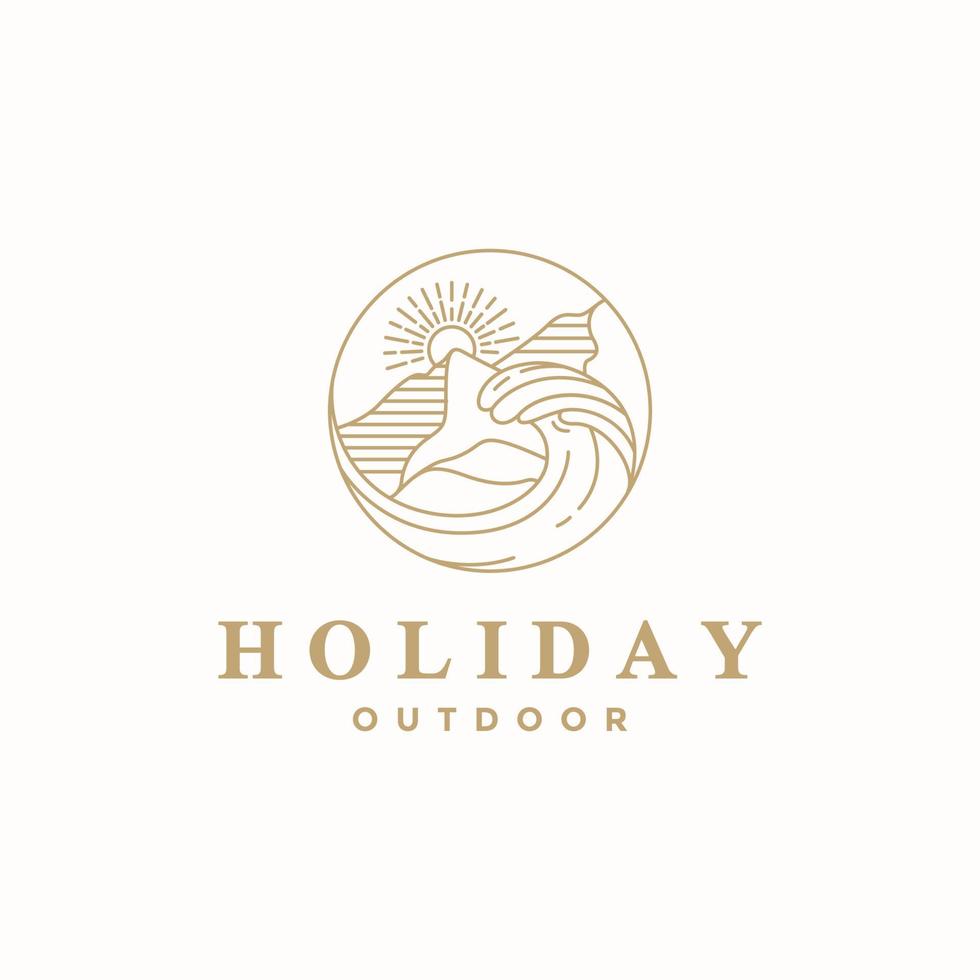 line luxury wave and mountain holiday logo design vector graphic symbol icon illustration creative idea