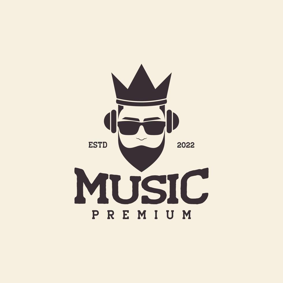 hombre genial con música y diseño de logotipo de corona símbolo gráfico vectorial icono ilustración idea creativa vector