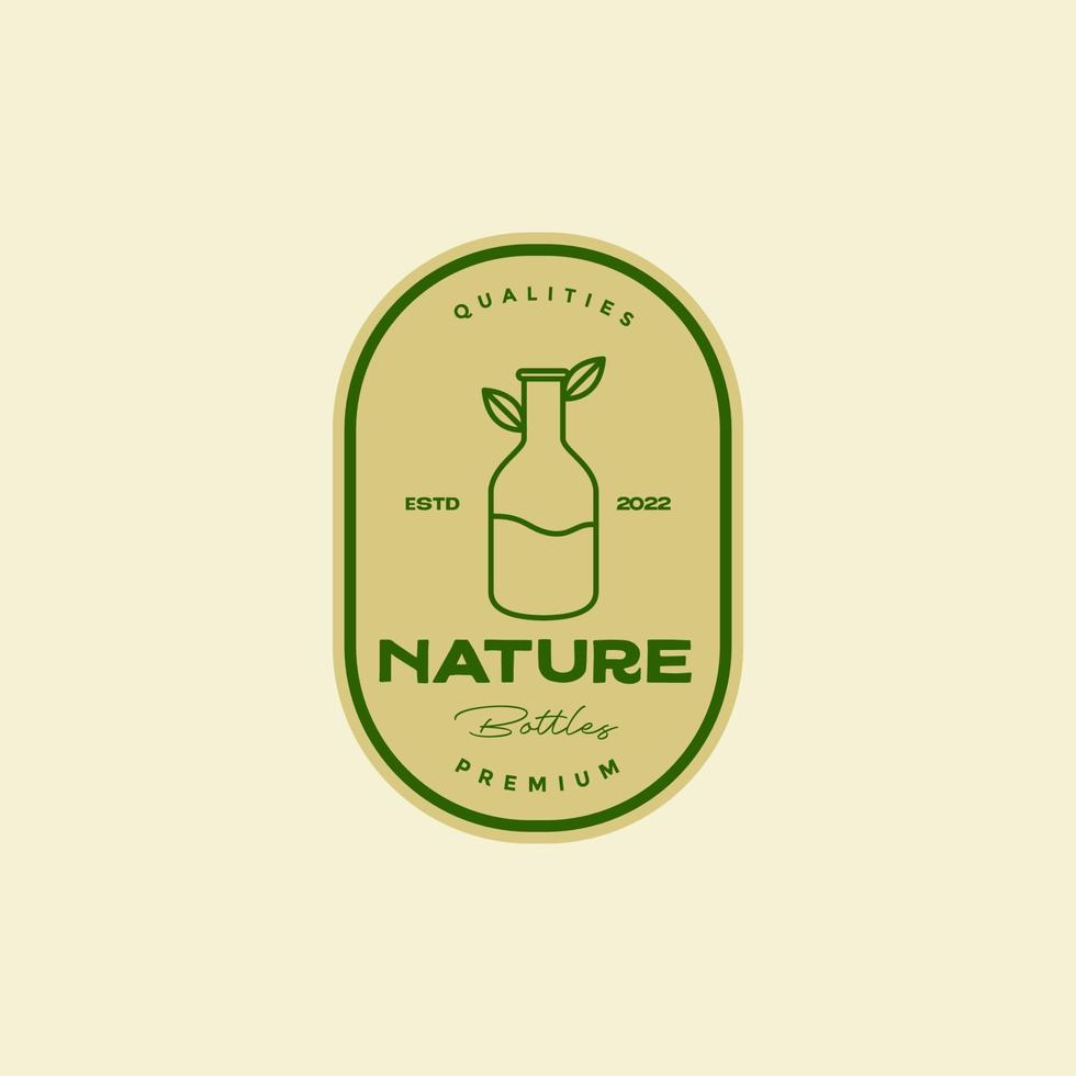 bottle with leaf nature simple badge logo design vector graphic symbol icon illustration creative idea