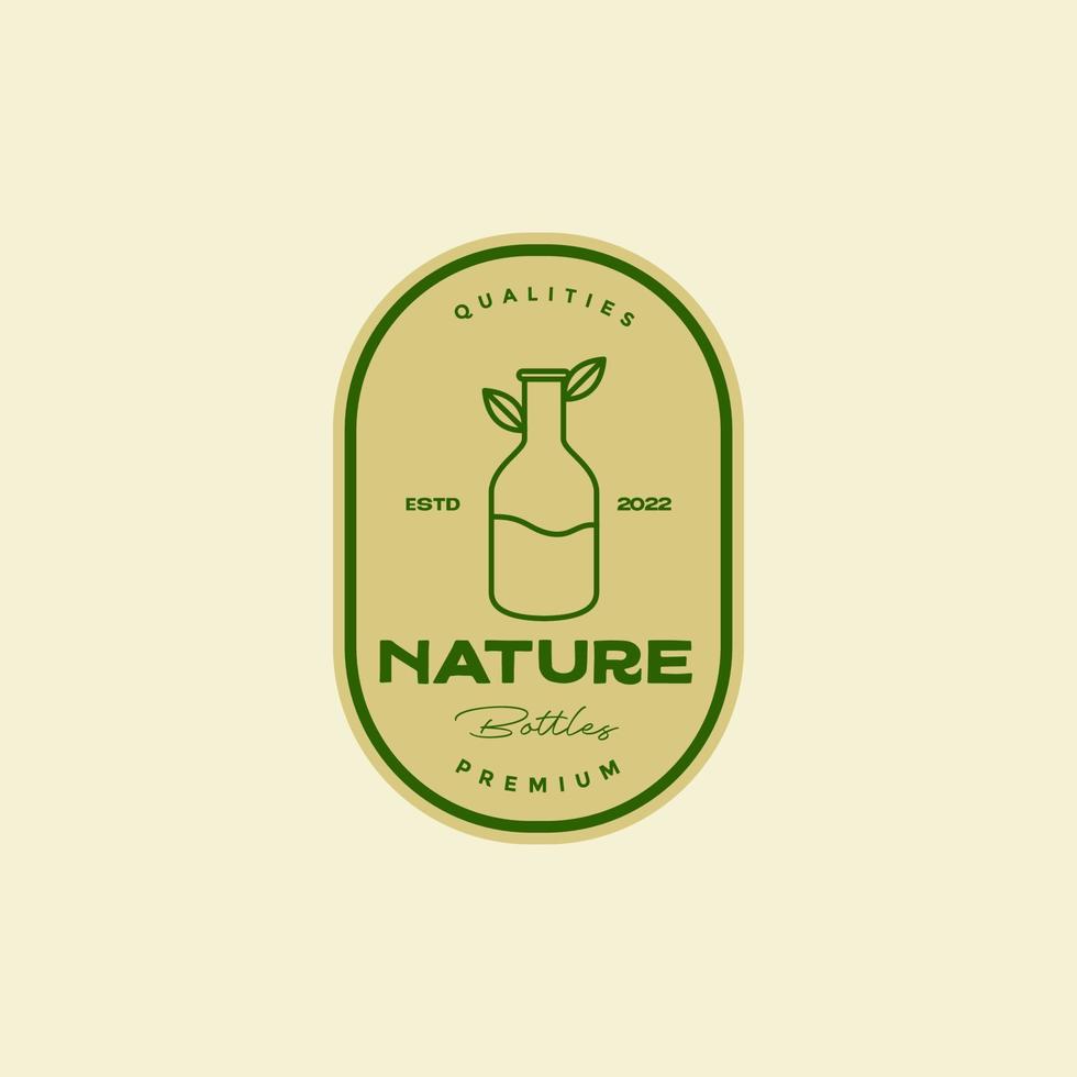 botella con hoja naturaleza simple insignia diseño de logotipo vector gráfico símbolo icono ilustración idea creativa