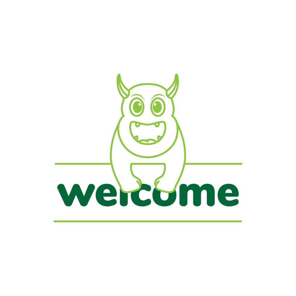 línea verde monstruo gran sonrisa lindo logotipo diseño vector gráfico símbolo icono ilustración idea creativa