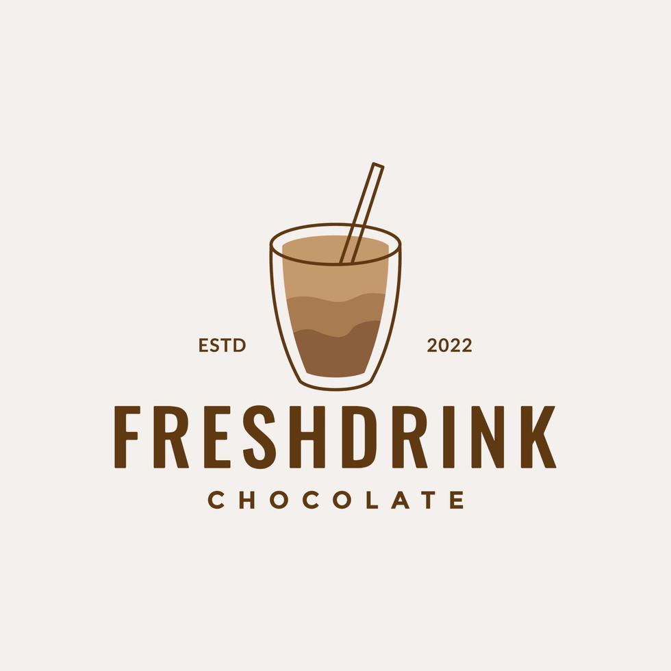 line drink glass with fresh ice chocolate abstract logo design vector graphic symbol icon illustration creative idea