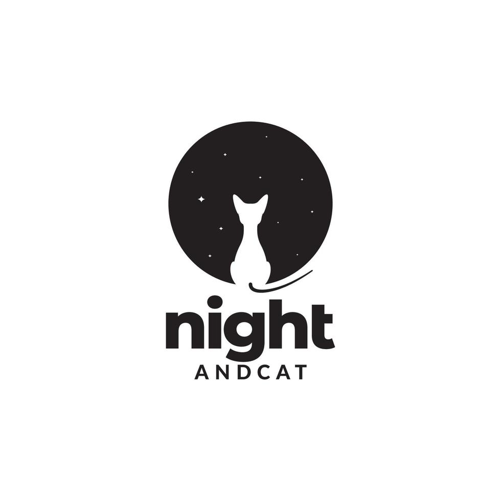 negative space night with cat logo design vector graphic symbol icon illustration creative idea