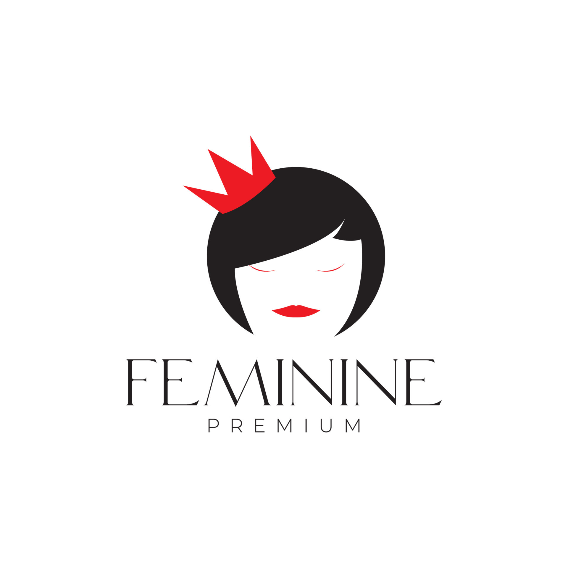 head girl head feminine with crown beautiful logo design vector graphic