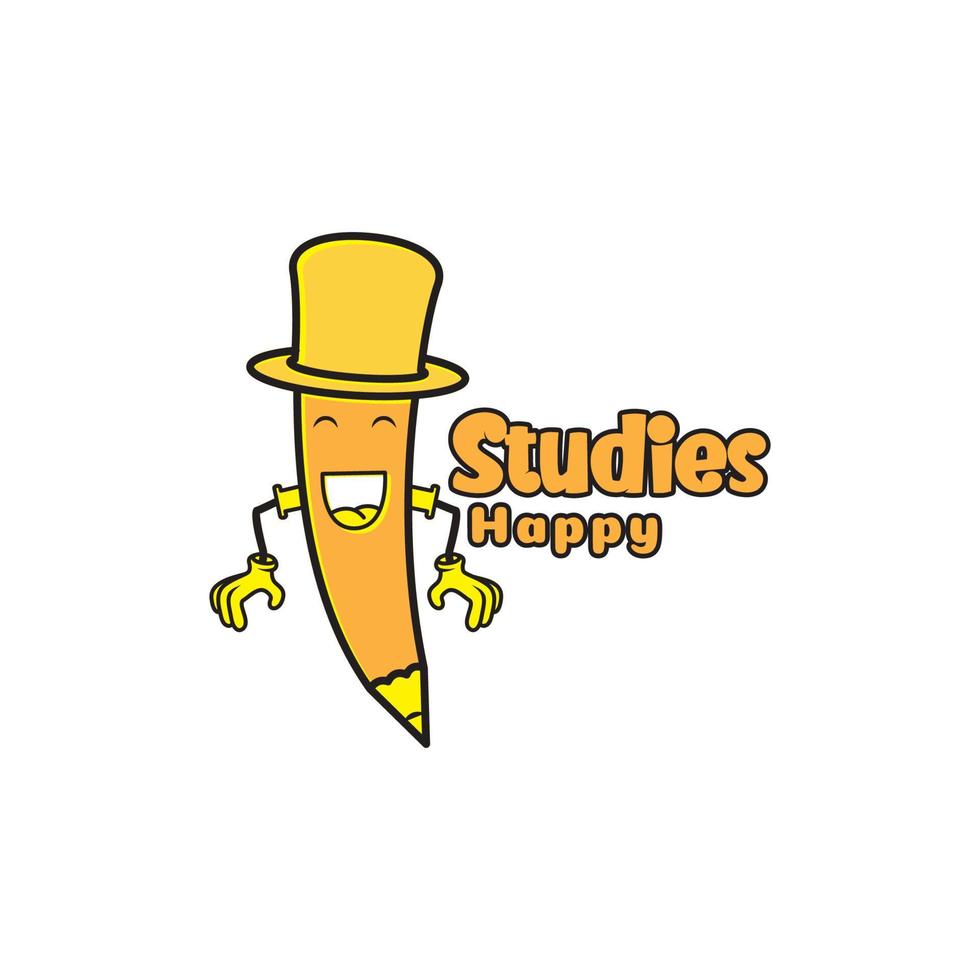 cartoon pencil with face happy study logo design vector graphic symbol icon illustration creative idea