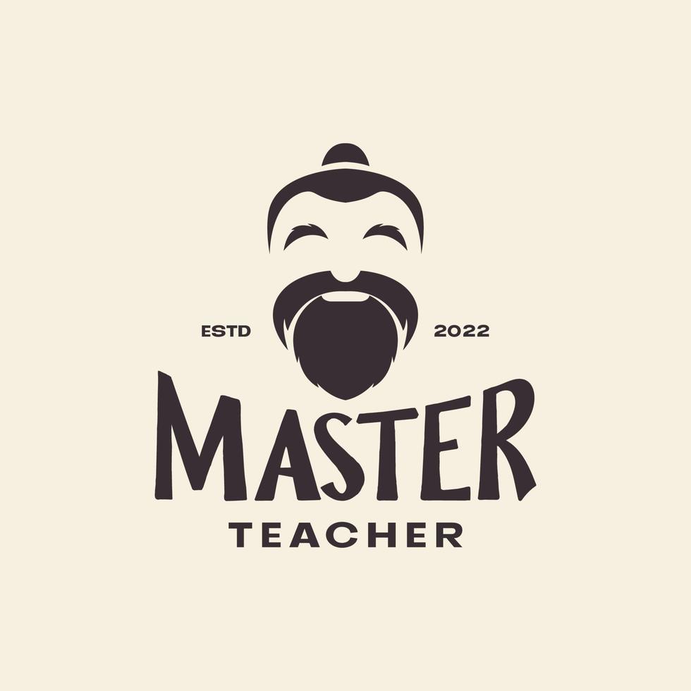 viejo hombre barba asiático maestro vintage logo diseño vector gráfico símbolo icono ilustración idea creativa