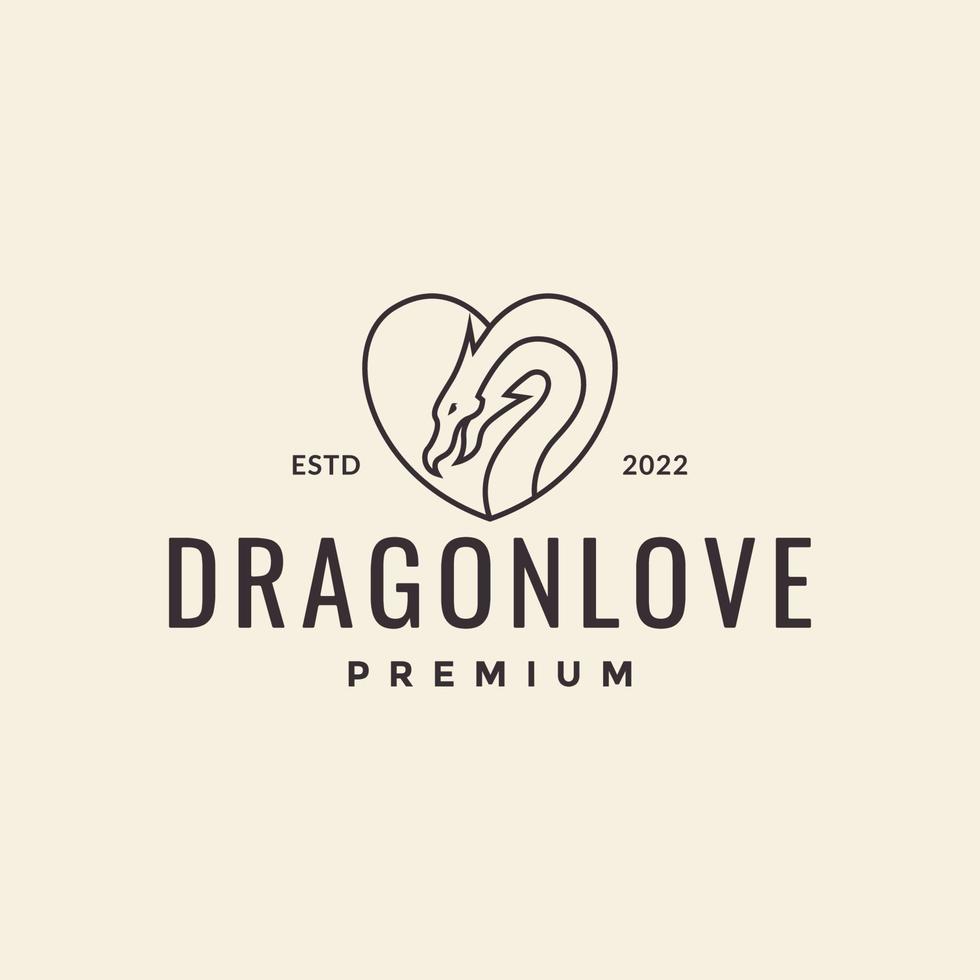 head dragon line with love shape logo design vector graphic symbol icon illustration creative idea