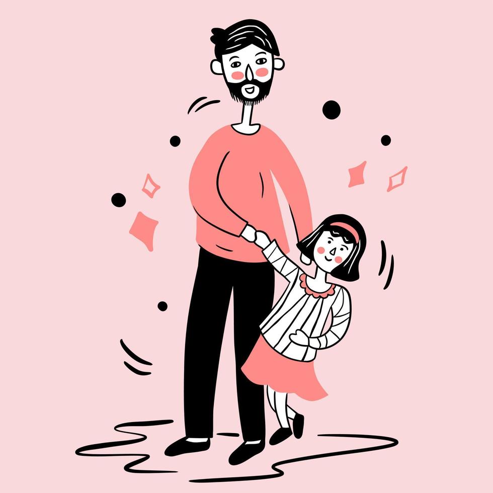 father holding his daughter's hand illustration vector