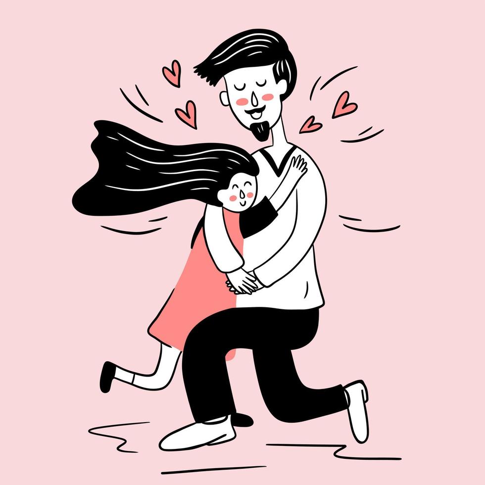 daughter hugging her father illustration vector