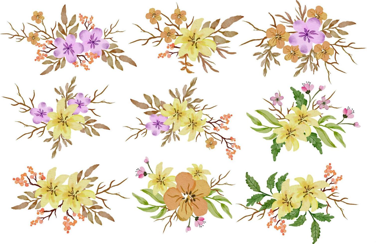 a set of watercolor flower arrangement vector