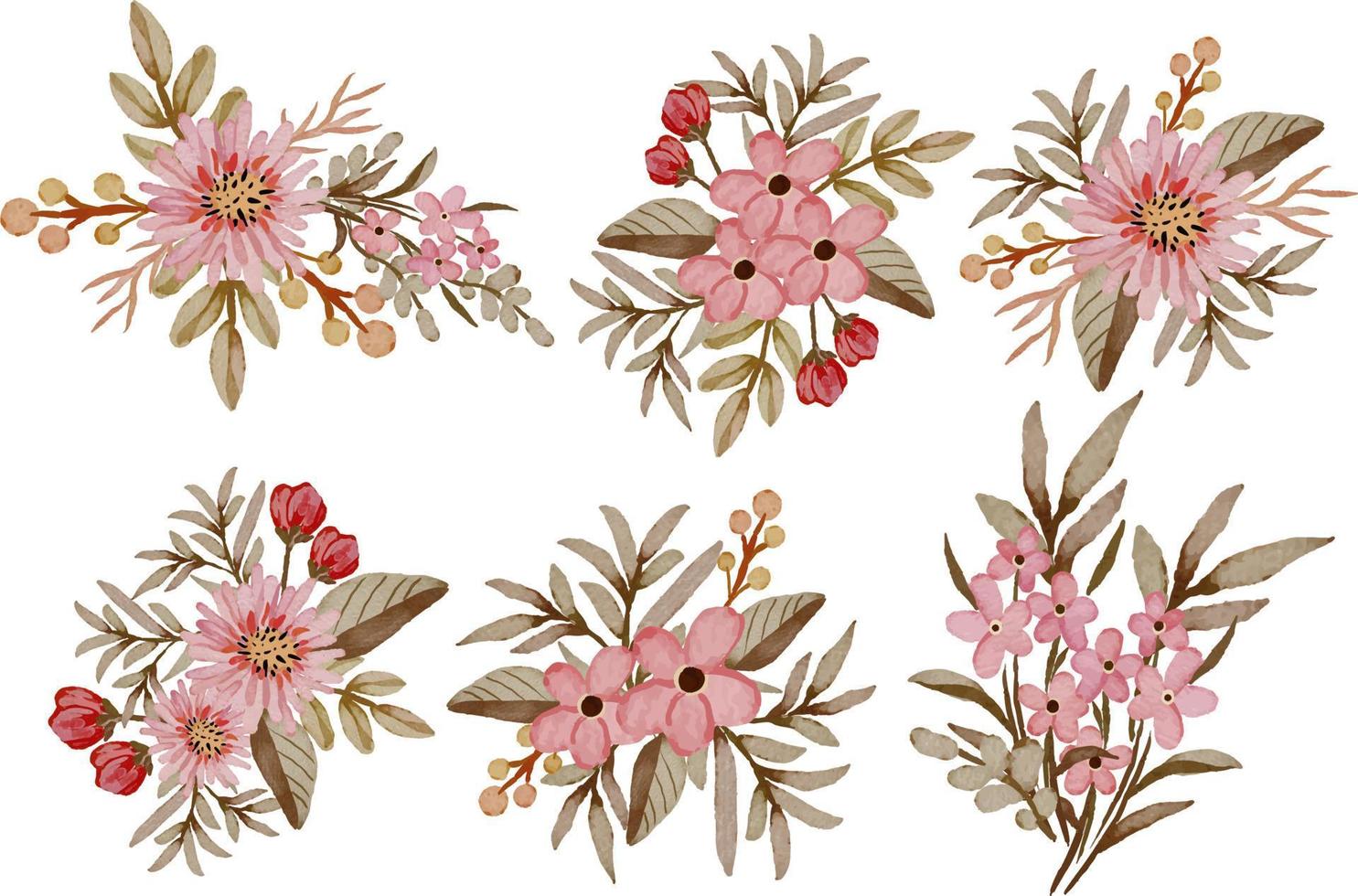 pink watercolor flower arrangement vector