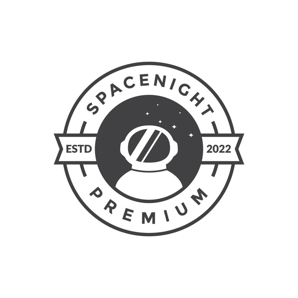 placa con cabeza astronauta espacio noche diseño de logotipo vector gráfico símbolo icono ilustración idea creativa