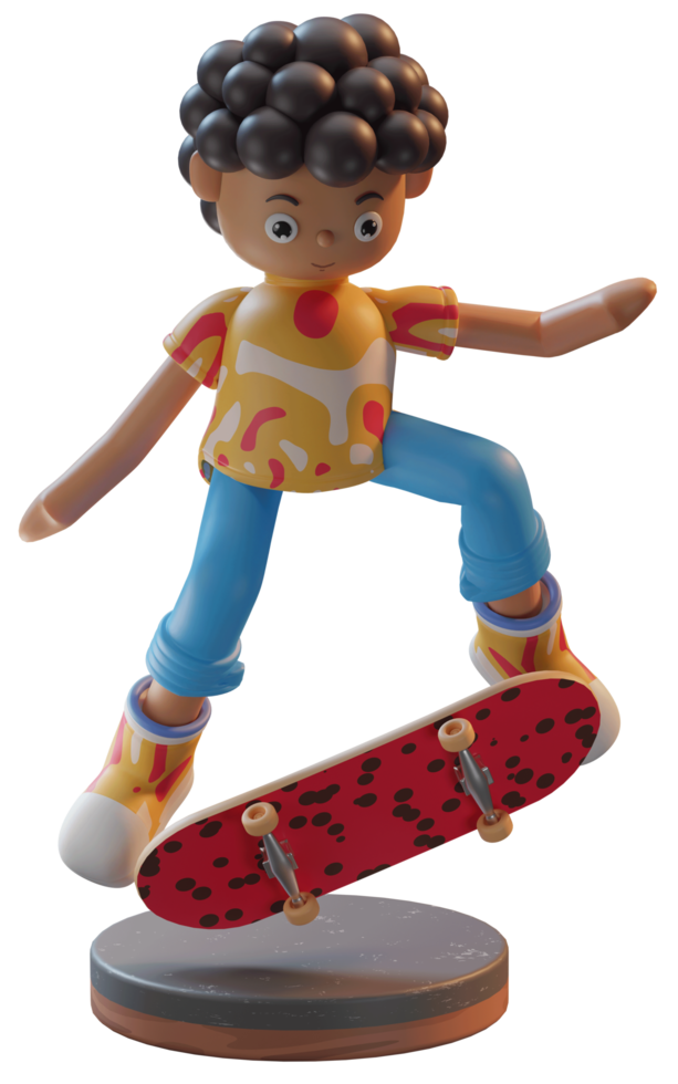 illustrazione 3d, personaggio che gioca a skateboard con un podio, utilizzato per web, app, infografica, ecc png