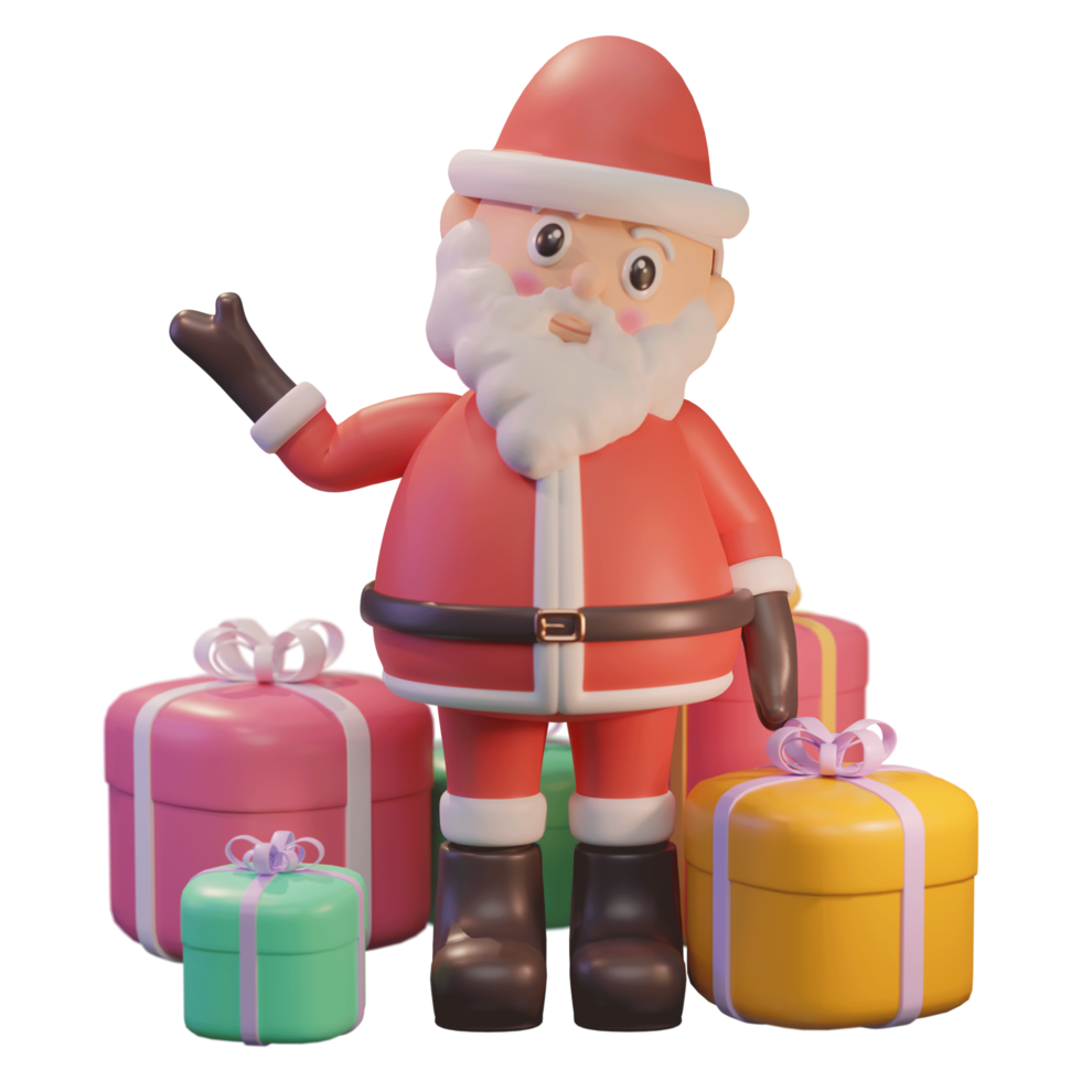 illustrazione 3d buon natale, con babbo natale e premi, per web, app, infografica, pubblicità png