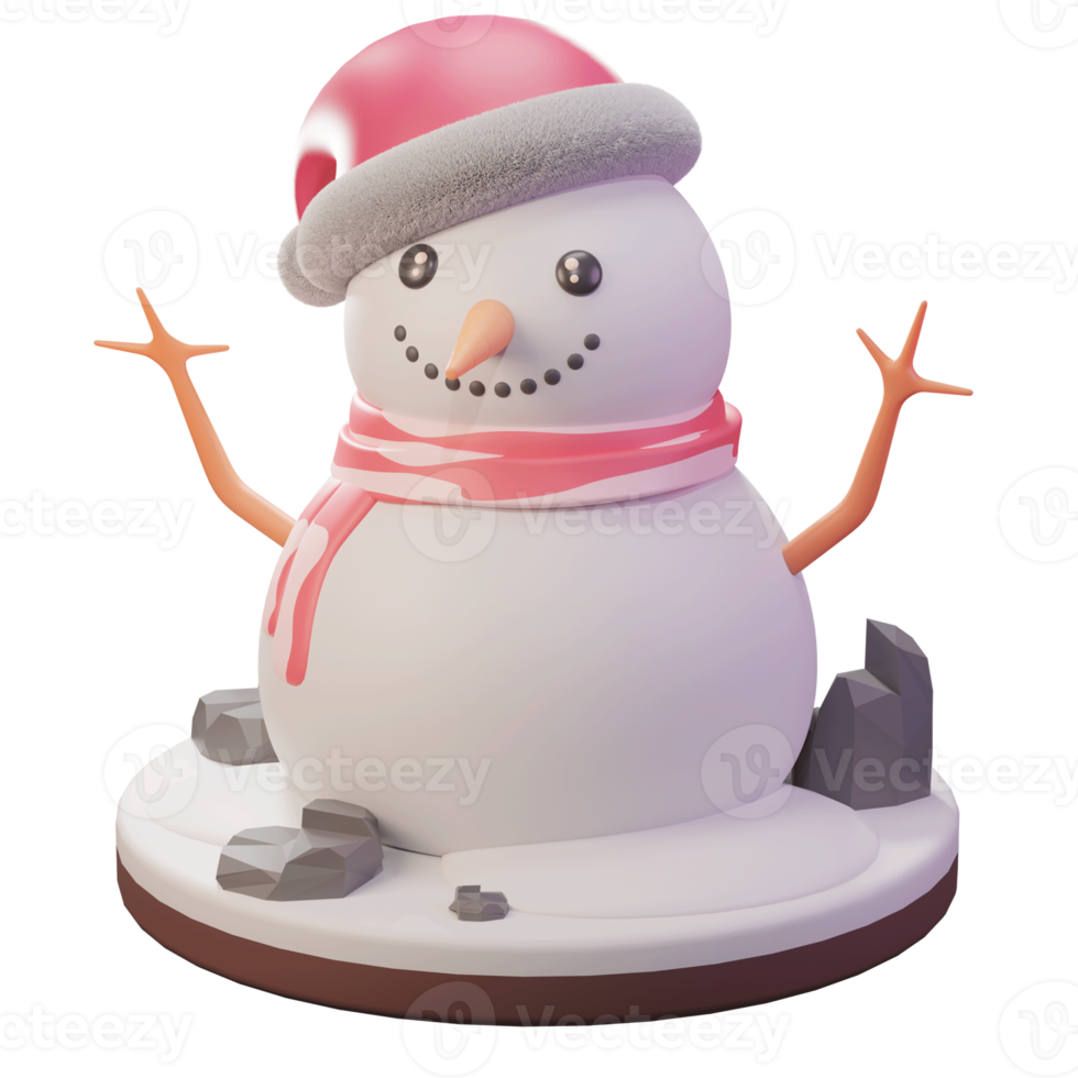 3D illustration, Christmas object, snowman with cap, for web, app, advertising, etc png