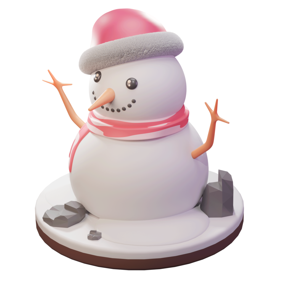 3D-Illustration, Weihnachtsobjekt, Schneemann mit Mütze, für Web, App, Werbung usw png