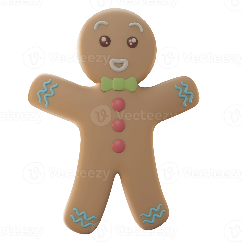 3D Illustration object, merry Christmas with gingerbread, use for web, app, celebration, advertising, etc png