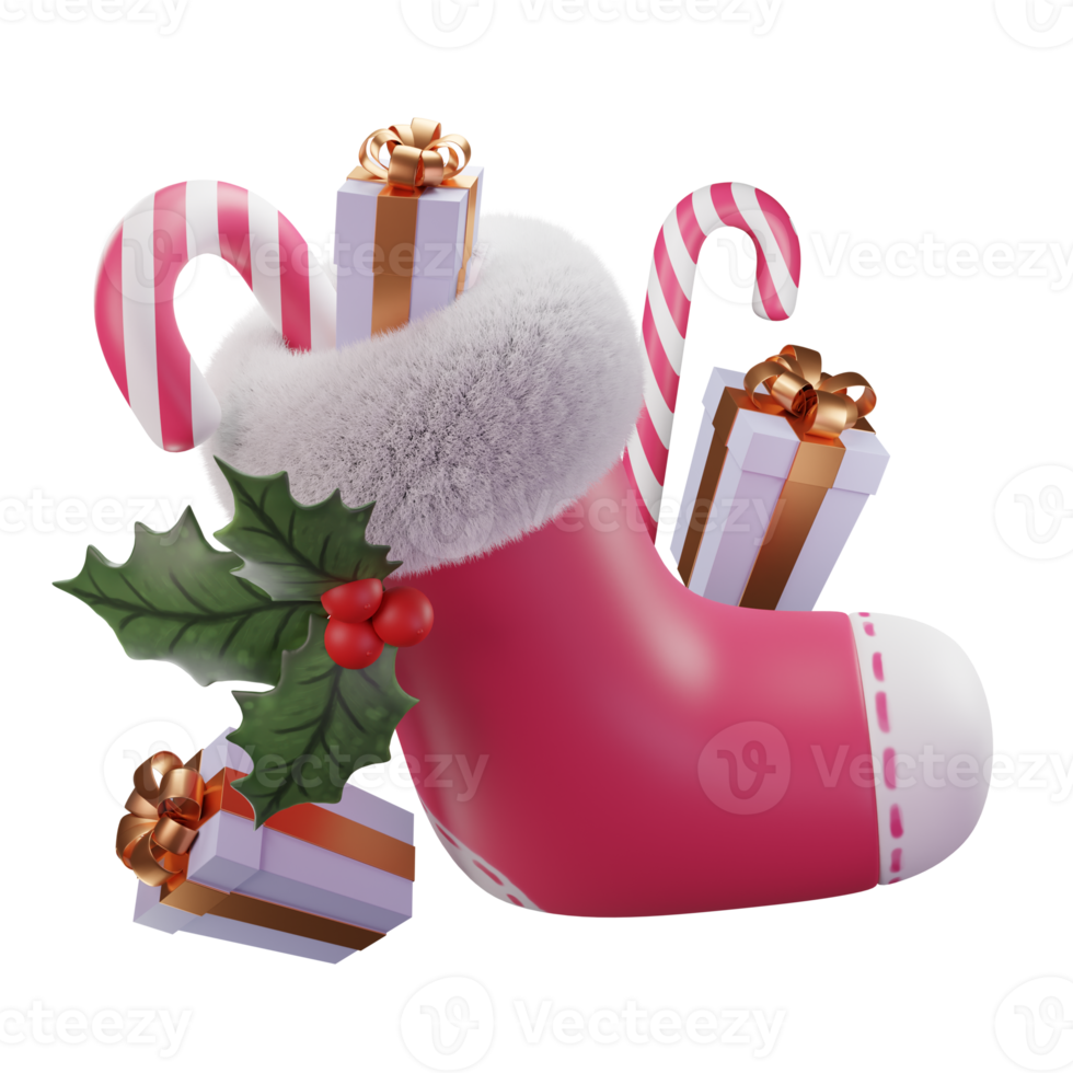 3D-Illustration von Weihnachtssocken, Verwendung für Web, App, Infografik, Druck usw png