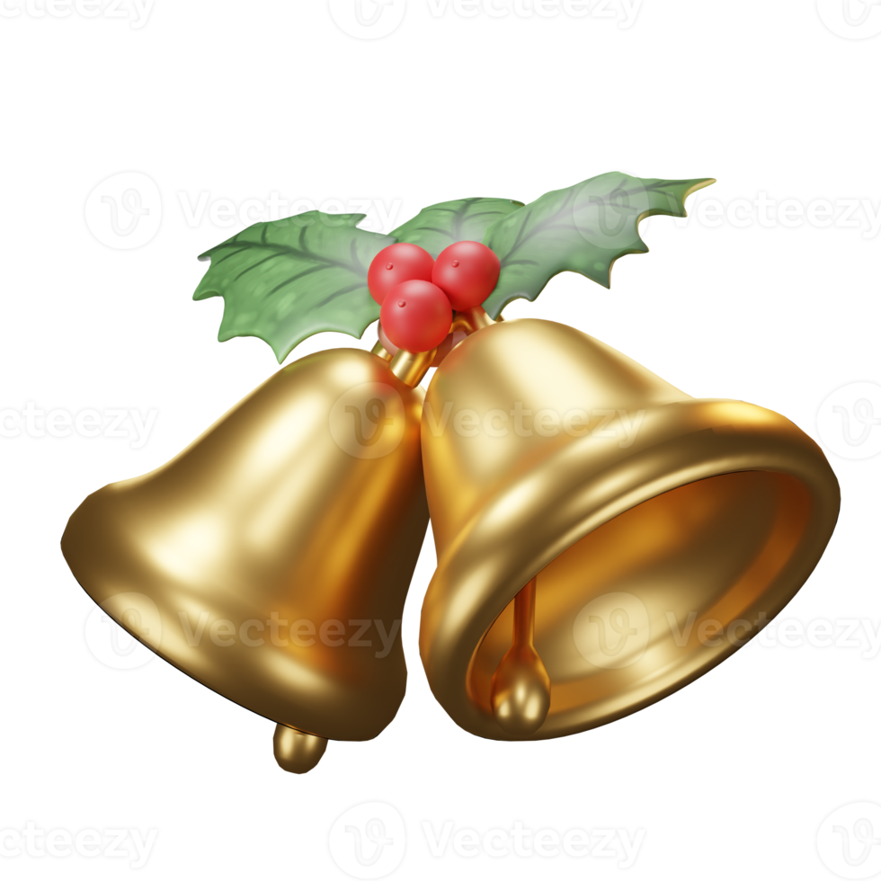 3D Illustration Christmas object, bell with Flower poinsettia, for web, app, infographic, etc png