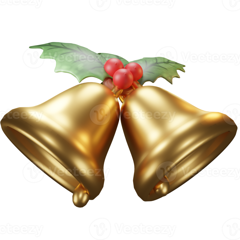 3D Illustration Christmas object, bell with Flower poinsettia, for web, app, infographic, etc png