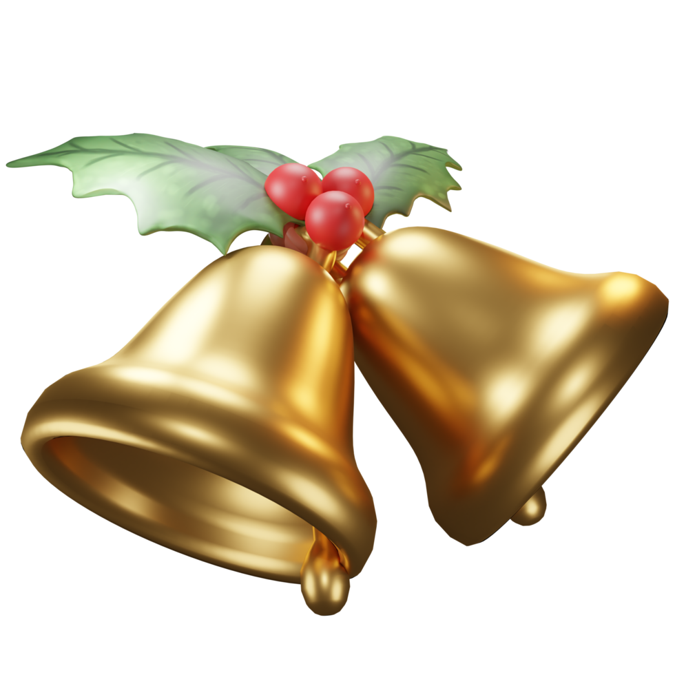 3d illustratie kerst object, bel met bloem poinsettia, voor web, app, infographic, etc png