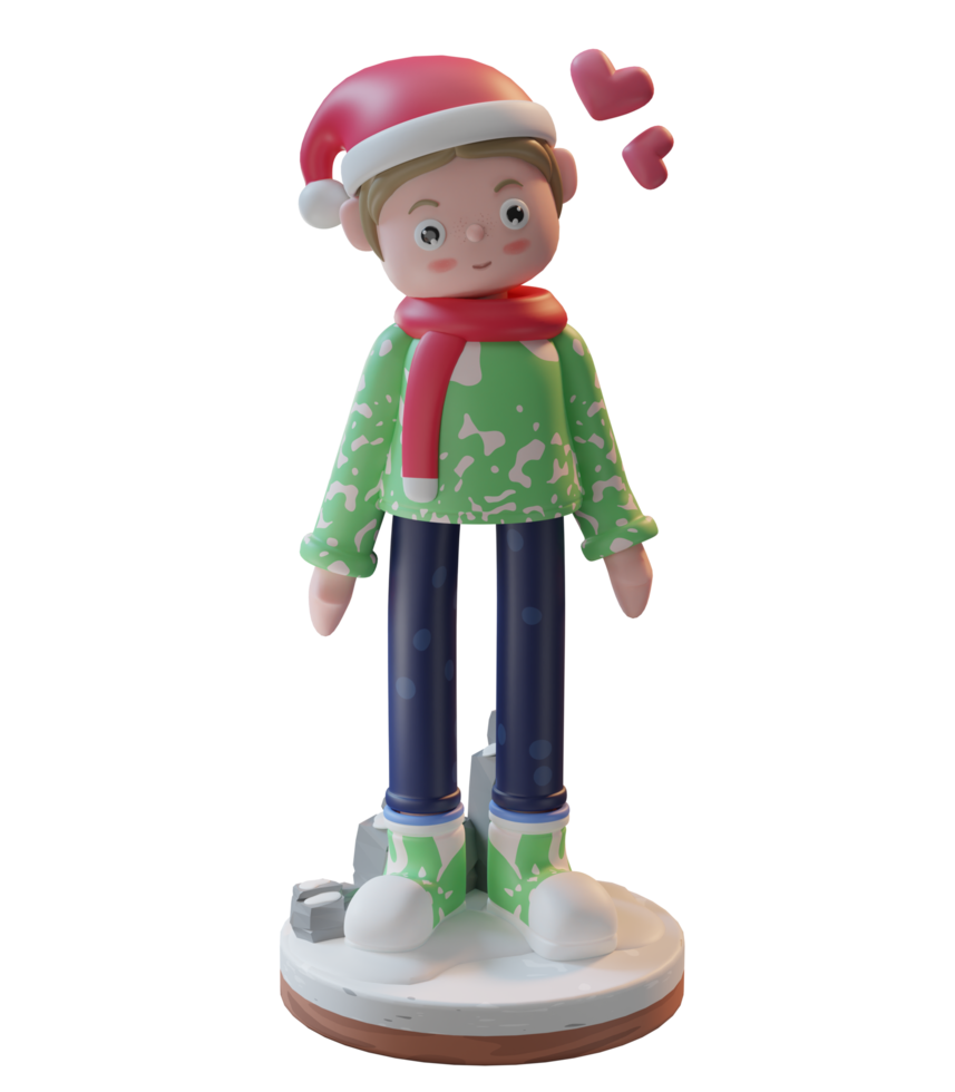 Personagem de ilustração 3D com cachecol e chapéu de natal, usado para web, app, infográfico, anúncios, banner, etc png