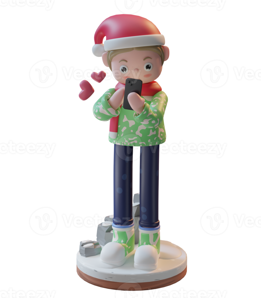 Personnage d'illustration 3d avec écharpe et chapeau de noël, utilisé pour le web, l'application, l'infographie, les publicités, la bannière, etc. png