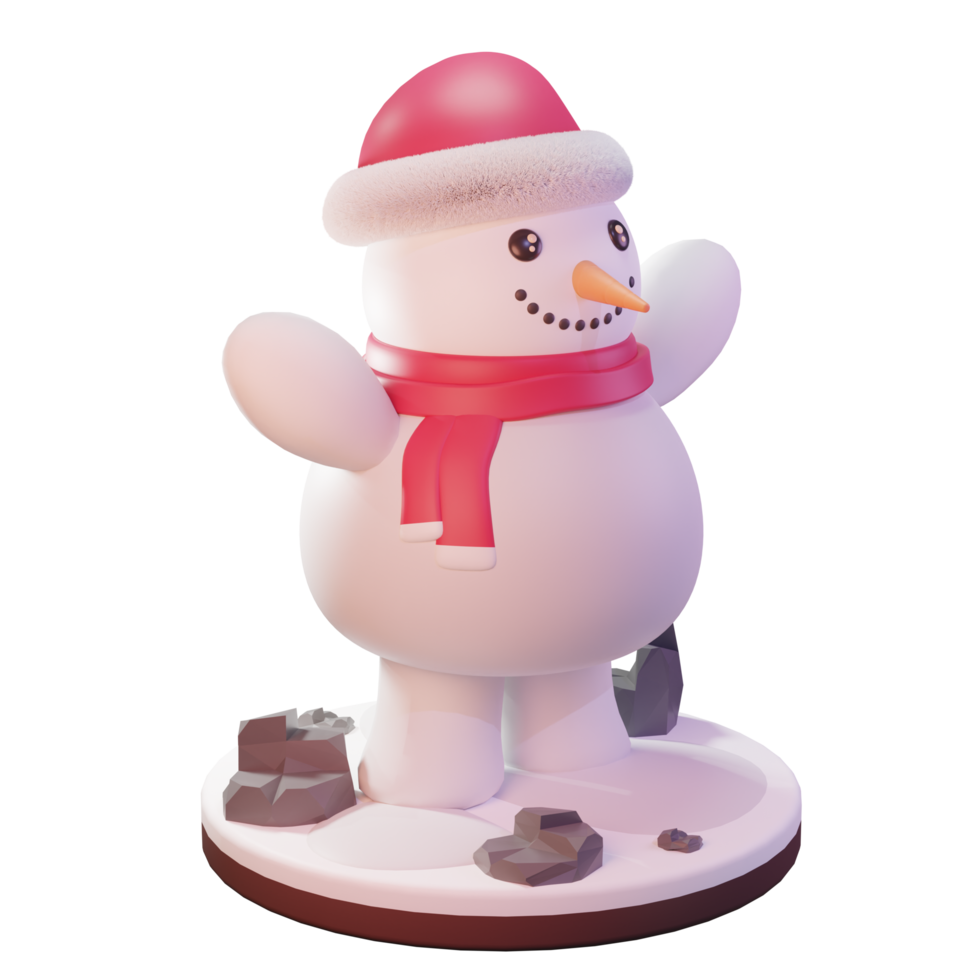 illustration 3d, objet de noël, bonhomme de neige avec casquette, pour le web, l'application, la publicité, etc. png