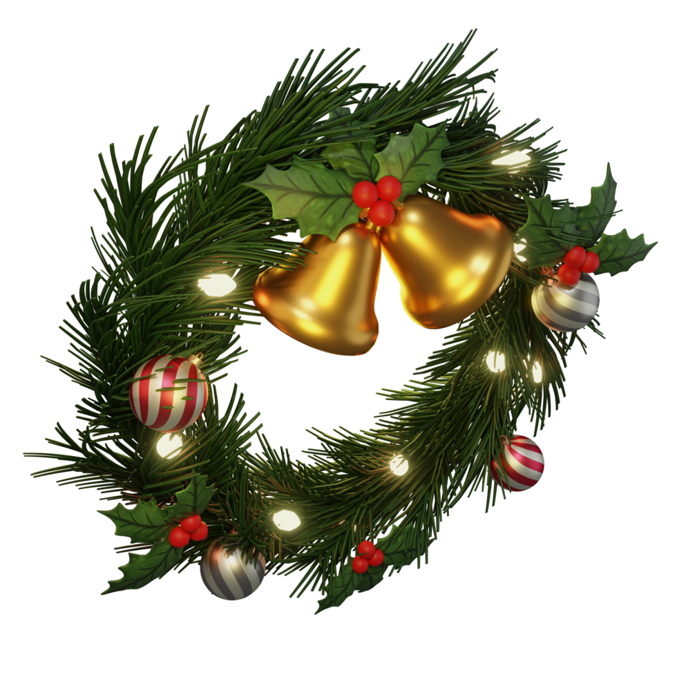 3d Illustration, Merry Christmas, Circle advent, with bell, Flower poinsettia, and lamp. png