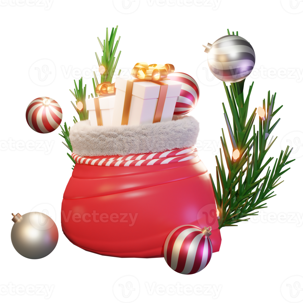 3d illustratie, concept, tas cadeau, kerstman, gebruik voor web, infographic, print, etc png